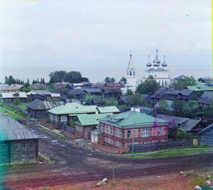 Belozersk y la Catedral de la Asunción desde la muralla de la fortaleza, 1905-1915